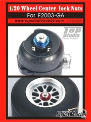 Top Studio: Tuercas escala 1/20 - Tuerca central de llanta para Ferrari F2003-GA - piezas de metal mecanizado y fotograbados - para las referencias de Fujimi FJ090801, 09080, GP-28, FJ090863, 09086, GP-30, FJ09088, 090887, GP-33, FJ090887, 09088, GP-33, FJ090917, 09091, GP-36 y FJ092096