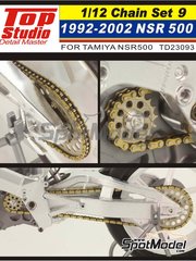 Top Studio: Chain set 1/12 scale - Honda NSR500 - Motorcycle World Championship 1992, 1993, 1994, 1995, 1996, 1997, 1998, 1999, 2000, 2001 and 2002 - metal parts and photo-etched parts - for Tamiya references TAM14071 and TAM14077