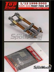 Top Studio: Horquilla delantera escala 1/12 - Honda NSR500 - Campeonato del Mundo de Motociclismo 1998, 1999, 2000, 2001 y 2002 - piezas de metal, fotograbado y resinas - para kits de Tamiya TAM14071, TAM14072, TAM14077