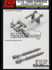 Top Studio: Front fork set 1/12 scale - Honda NSR500 - Motorcycle World Championship 1989 - metal parts - for Hasegawa references 21504, BK-4 and 21714