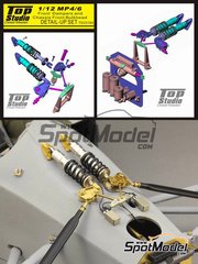 Top Studio: Set de mejora y detallado escala 1/12 - McLaren Honda MP4/6 - piezas de metal mecanizado, manual de instrucciones, piezas de metal, fotograbados y piezas de metal torneado - para las referencias de Tamiya TAM12028, TAM49571 y TAM89721