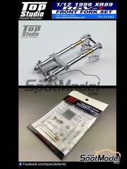 Top Studio: Front fork set 1/12 scale - Suzuki RGV-Gamma XR-89 - Motorcycle World Championship 1999 - photo-etched parts, resin parts, turned metal parts and assembly instructions - for Tamiya reference TAM14081