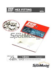 Top Studio: Tuercas - Tuerca hexagonal de 1.6mm para rcores y uniones - piezas de metal mecanizado - 10 unidades