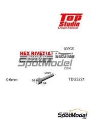 Top Studio: Tuercas - Tornillo cabeza hexagonal de 0.6 mm - piezas de metal mecanizado - 10 unidades