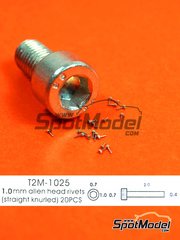 Tuner Model Manufactory: Detail - Allen head rivets straight knurled 1.0mm - metal pieces - 20 units