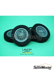 USCP: Set de llantas y neumticos escala 1/24 - Llantas de radios y neumticos de 16 pulgadas para Ferrari 250 Testa Rossa - piezas impresas en 3D y piezas de goma - para las referencias de Hasegawa HA20242, HA20246, HAHC19, 21219 y HC-19 - 4 unidades