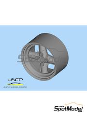 USCP: Rims and tyres set 1/24 scale - Revolution 4 spokes 13 inches - 3D printed parts and rubber parts - for Hasegawa references 20671, 20694, 20721, 20765, 21154, HC54,  HC-54, 21157 and HC57 - 4 units