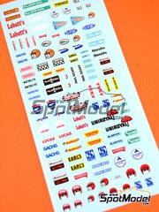 Virages: Logotypes 1/24 scale - 60's to 80's logos: Labatt's, Sachs, Bell, Autolite, Cheron, Lucas, Sachs, Gorg&Beck, Uniroyal, Ansa Vanhool, Firestone, Du Pont, Klippan, Bendix, Momo, � - water slide decals image