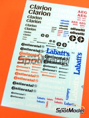 Virages: Logotypes 1/24 scale - Clarion, Continental, Labatt's, AEG, Olivetti - water slide decals image
