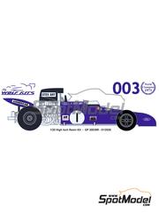 Wolf Kits: Car scale model kit 1/20 scale - Tyrrell Ford T003 Tyrrell Racing Team sponsored by Elf #1 - Sir John Young 'Jackie' Stewart (GB) - Formula 1 World Championship 1971 - photo-etched parts, resin parts, rubber parts, vacuum formed parts, water slide decals, white metal parts, other materials and assembly instructions