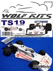 Wolf Kits: Car scale model kit 1/20 scale - Surtees Ford TS-19 Theodore Racing Team sponsored by Durex #19 - Alan Jones (AU) - Japanese Formula 1 Grand Prix 1976 - photo-etched parts, resin parts, rubber parts, vacuum formed parts, water slide decals, white metal parts, other materials and assembly instructions