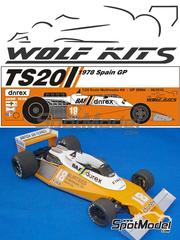 Wolf Kits: Car scale model kit 1/20 scale - Surtees Ford TS20 sponsored by Baf, Durex #18 - Rupert Keegan (GB) - Spanish Formula 1 Grand Prix 1978 - photo-etched parts, resin parts, rubber parts, turned metal parts, vacuum formed parts, water slide decals, white metal parts, other materials and assembly instructions