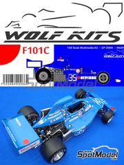 Wolf Kits: Car scale model kit 1/20 scale - Maki Ford F101C Maki Engineering Team sponsored by Citizen, Marigold #35 - Hiroshi Fushida (JP), Anthony Hugh Leigh 'Tony' Trimmer (GB) - Formula 1 World Championship 1975 - photo-etched parts, resin parts, rubber parts, turned metal parts, vacuum formed parts, water slide decals, white metal parts, other materials and assembly instructions