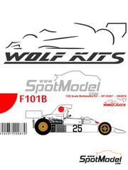 Wolf Kits: Car scale model kit 1/20 scale - Maki Ford F101B Maki Engineering Team sponsored by M's Brain, Janex #25 - Howden Ganley (NZ) - Formula 1 World Championship 1974 - photo-etched parts, resin parts, rubber parts, turned metal parts, vacuum formed parts, water slide decals, white metal parts, other materials and assembly instructions