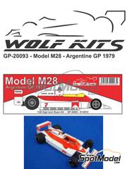Wolf Kits: Car scale model kit 1/20 scale - McLaren Ford M28 sponsored by Marlboro #7, 8 - John Watson (GB), Patrick Tambay (FR) - Argentine Formula 1 Grand Prix 1979 - photo-etched parts, resin parts, rubber parts, turned metal parts, vacuum formed parts, water slide decals, white metal parts, other materials, assembly instructions and tobacco sponsor decals