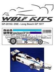 Wolf Kits: Car scale model kit 1/20 scale - Shadow Ford DN8 sponsored by Ambrosio #16, 17 - Renzo Zorzi (IT), Alan Jones (AU) - USA West Long Beach Formula 1 Grand Prix 1977 - photo-etched parts, resin parts, rubber parts, turned metal parts, vacuum formed parts, water slide decals, white metal parts, other materials and assembly instructions