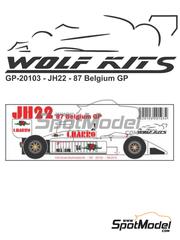 Wolf Kits: Car scale model kit 1/20 scale - AGS Ford JH22 sponsored by Charro #14 - Pascal Fabre (FR) - Belgian Formula 1 Grand Prix 1987 - photo-etched parts, resin parts, rubber parts, turned metal parts, vacuum formed parts, water slide decals, white metal parts, other materials and assembly instructions