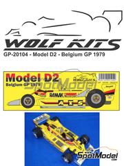 Wolf Kits: Car scale model kit 1/20 scale - ATS Ford D2 ATS Wheels Team sponsored by Arawak Freeport #9 - Hans-Joachim Stuck (DE) - Dutch Formula 1 Grand Prix 1979 - photo-etched parts, resin parts, rubber parts, turned metal parts, vacuum formed parts, water slide decals, white metal parts, other materials and assembly instructions image