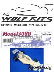 Wolf Kits: Car scale model kit 1/20 scale - Hesketh Ford 308B Hesketh Racing Team #24 - James Hunt (GB) - Dutch Formula 1 Grand Prix 1975 - photo-etched parts, resin parts, rubber parts, turned metal parts, water slide decals, white metal parts, other materials and assembly instructions image