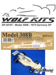 Wolf Kits: Car scale model kit 1/20 scale - Hesketh Ford 308B sponsored by Warsteiner #34 - Harald Ertl (AT) - Italian Formula 1 Grand Prix 1975 - photo-etched parts, resin parts, rubber parts, turned metal parts, water slide decals, white metal parts, other materials and assembly instructions image