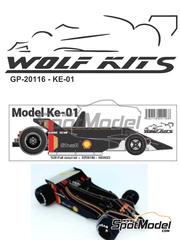 Wolf Kits: Car scale model kit 1/20 scale - Kauhsen Ford KE01 Willi Kauhsen Racing Team sponsored by Twk, Shell - Gianfranco Brancatelli (IT) - Paul Ricard Test 1978 - photo-etched parts, resin parts, rubber parts, turned metal parts, water slide decals, white metal parts, other materials and assembly instructions