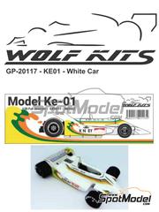 Wolf Kits: Car scale model kit 1/20 scale - Kauhsen Ford KE01 Willi Kauhsen Racing Team sponsored by Kinley - Patrick Neve (BE) - Le Castellet Test 1978 - photo-etched parts, resin parts, rubber parts, water slide decals, white metal parts, other materials, assembly instructions and tobacco sponsor decals