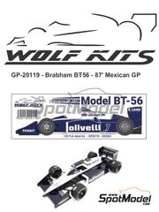 Wolf Kits: Car scale model kit 1/20 scale - Brabham BMW BT56 sponsored by Olivetti #7, 8 - Riccardo Patrese (IT), Andrea de Cesaris (IT) - Mexican Formula 1 Grand Prix 1987 - photo-etched parts, resin parts, rubber parts, water slide decals, white metal parts, other materials and assembly instructions