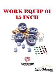 Yamamoto Model Parts: Rims 1/24 scale - Work Equip 01 15 inches - 3D printed parts and water slide decals - 4 units