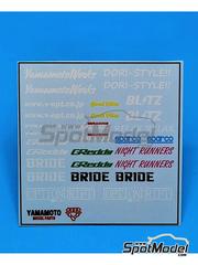 Yamamoto Model Parts: Logotypes 1/24 scale - JDM logos: Greddy, Bride, Option Drift, Blitz, Wildwood, Sparco, Night Runners, Relax, Dori-Style, Good Vibes, ... - water slide decals