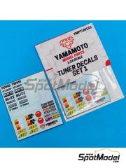 Yamamoto Model Parts: Logotypes 1/24 scale - Tuner logos (Set 1): Toyo, Exedy, HKS, BLITZ, Sparco, BBS, Tein, K&N, AEM, NGK, Alpine,... - water slide decals image