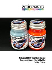 Zero Paints: Set de pinturas para aergrafo - Azul perlado y naranja fluorescente 1997 McLaren F1 GTR con decoracin Gulf - 2 x 30ml - para las referencias de Aoshima 007525 y AOSH-007471, o las referencias de Fujimi FJ12581, FJ12595, 125954 y FJ12665, o las referencias de Model Factory Hiro MFH-K376 y K-376, o la referencia de Renaissance Models 041, o la referencia de Tabu Design TABU24061