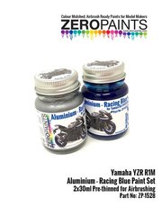 Zero Paints: Paints set for airbrush - Yamaha YZR-R1M Aluminium and Racing Blue - 2 x 30ml - for Tamiya references TAM14133, HC-14133 and TMY14133 image