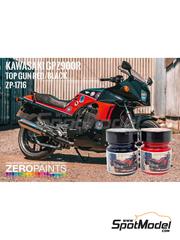 Zero Paints: Paints set for airbrush - Black - Red Kawasaki GPZ900R sponsored by Top Gun - 2 x 30ml - for Blue Stuff reference 12-037