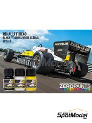 Zero Paints: Paints set for airbrush - Renault F1 RE40 - Black - Yellow - White - 3 x 30ml - for Studio27 reference ST27-FK20198C, or Tameo Kits reference TMK008